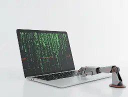 Laptop met abstracte code en AI-agent overlay